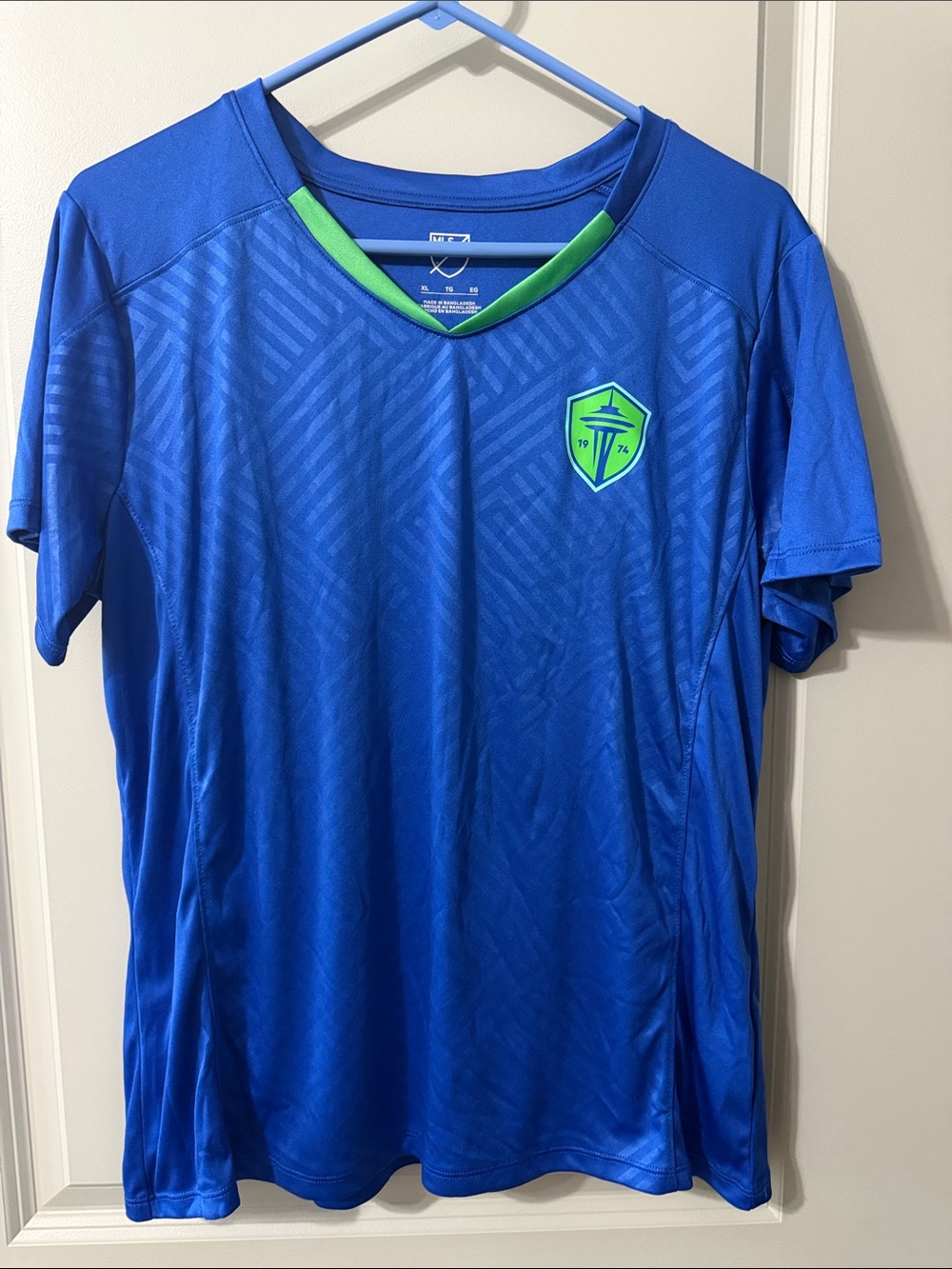 Men's Blue Soccer Jersey with Neon Green Trim